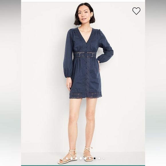 NWT Old Navy Waist-Defined Cutwork Mini Dress in Dusk Navy Blue Size Large - Picture 1 of 15